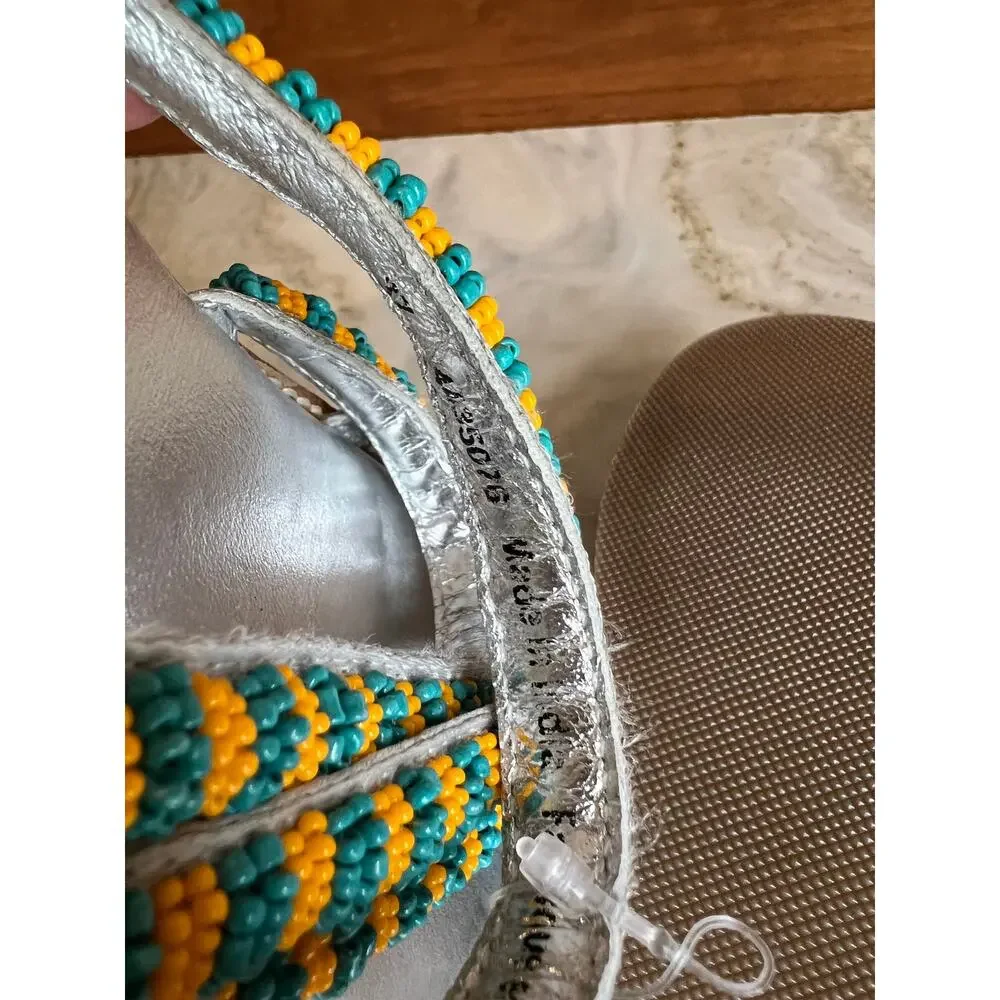 Free People Beatrice Beaded Flat Sandals Turquoise Silver